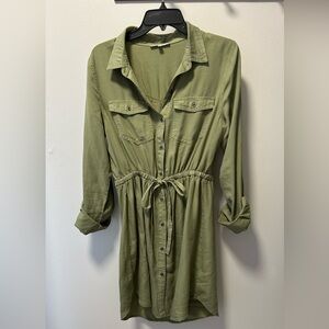 Olive button-up tie-waist dress
